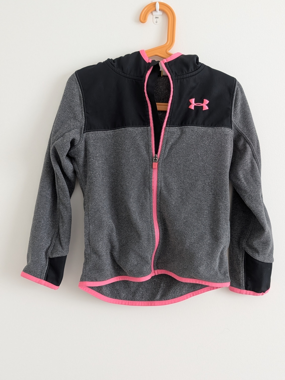 Under Armour Girls' Gray Fleece Zip Hoodie with Pink Trim